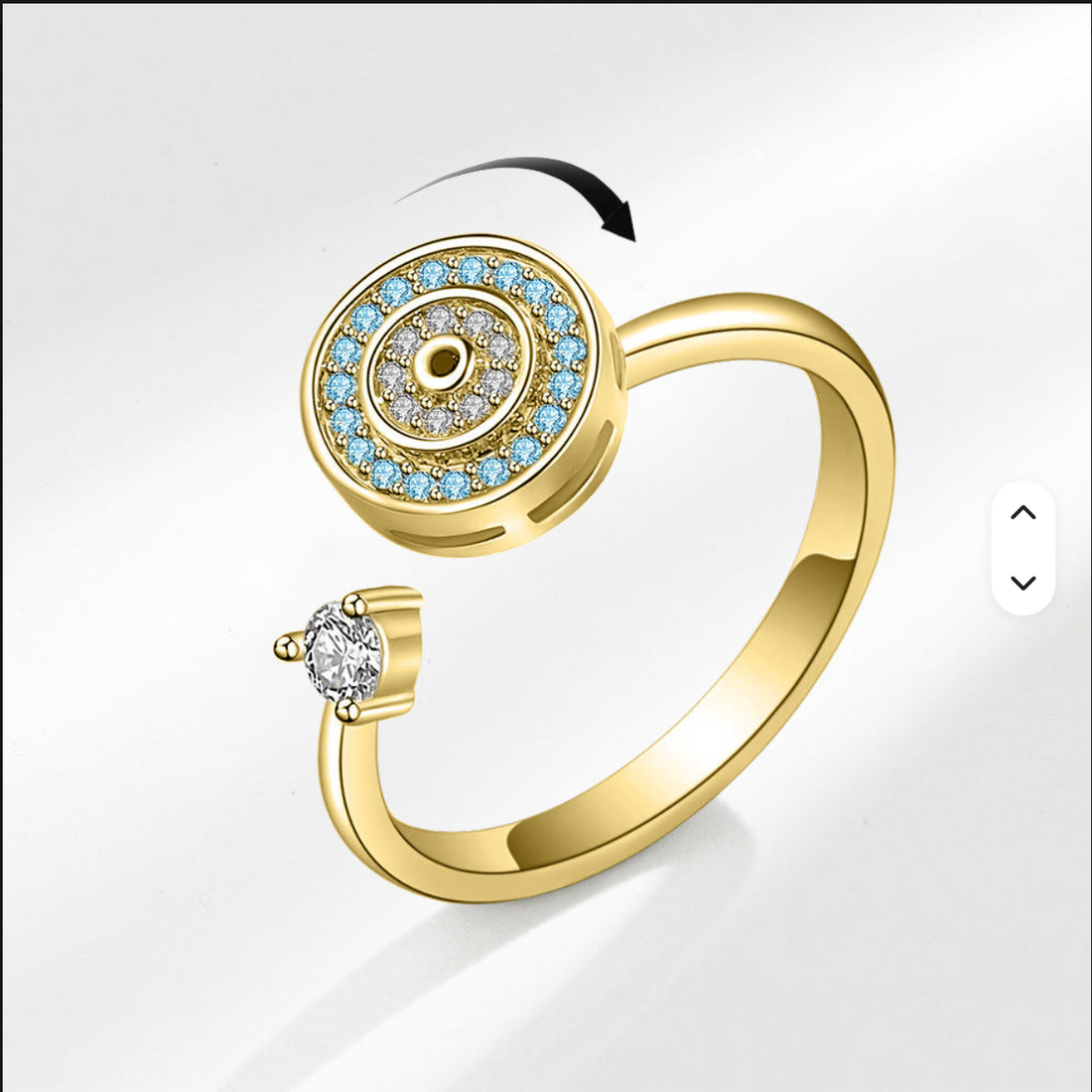 Galenée Nazar Spinner Ring in gold with rotating blue crystal pavé disc